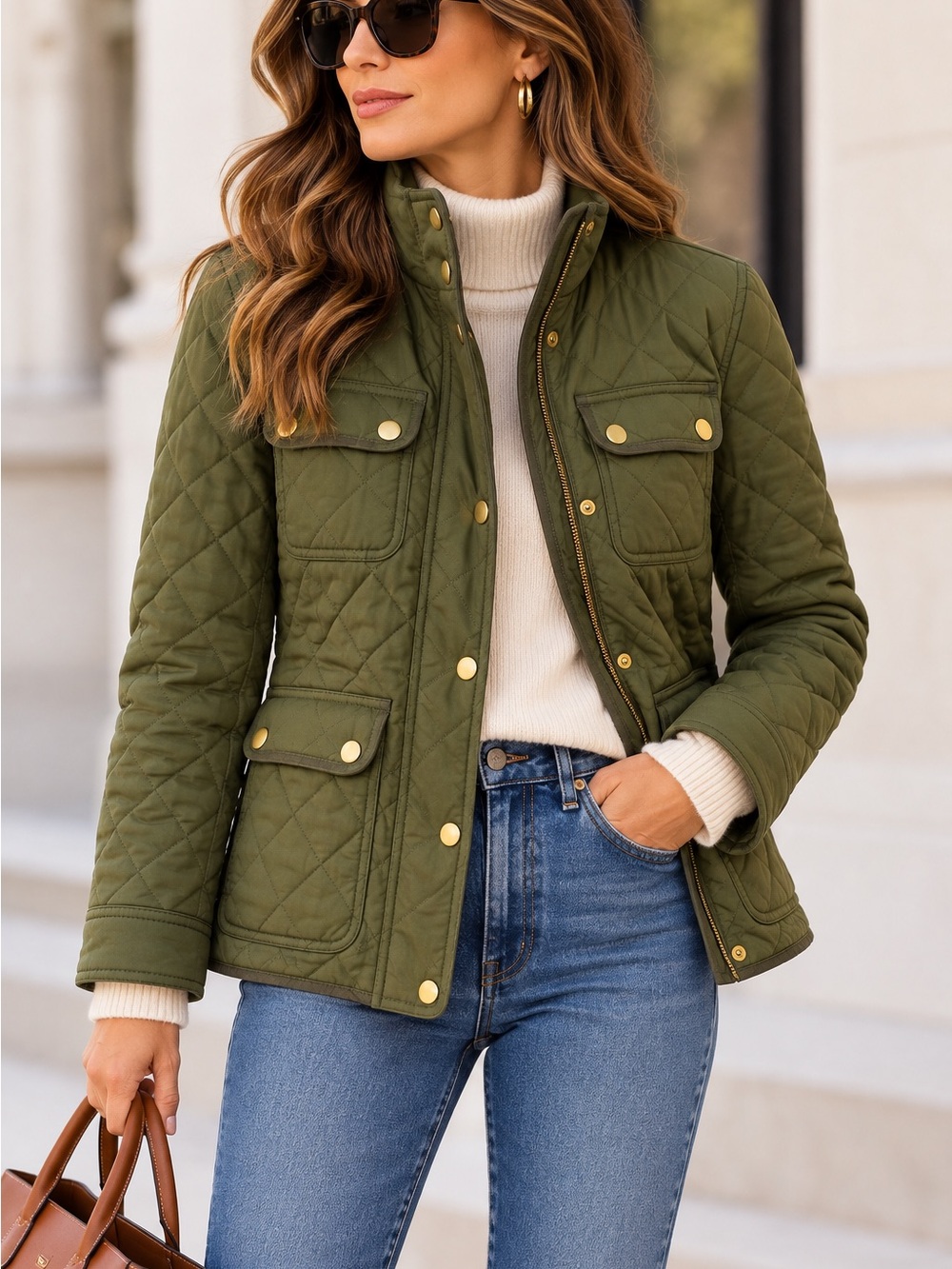 J.Crew Quilted Downtown Field Jacket Green XS